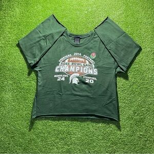 Vintage MSU 2014 Football Rose Bowl Graphic Cropped Long Sleeve Tee
